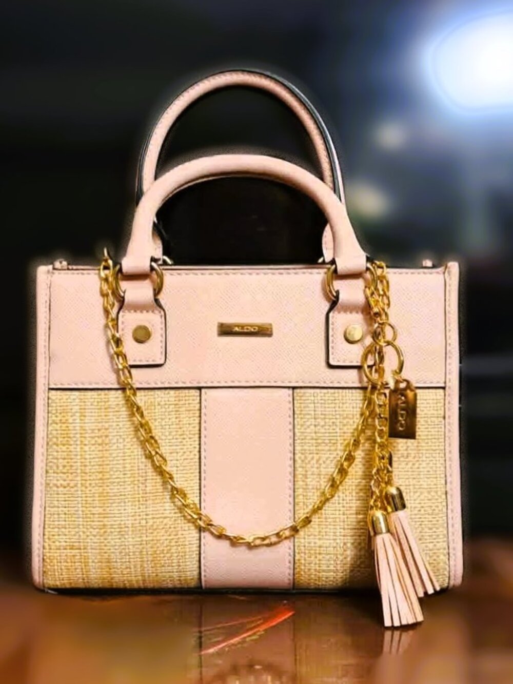 NEW ALDO Myra Pink Raffia Satchel Bag W/ Upgraded Gold Chain Strap & Gift BNWOT
